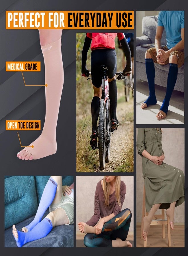 Doc Miller Open Toe Compression Socks for Men & Women, 30-40 mmHg Knee High Support, Toeless Design for Daily Leg Comfort, Breathable Nylon Spandex, 1 Pair - Image 2